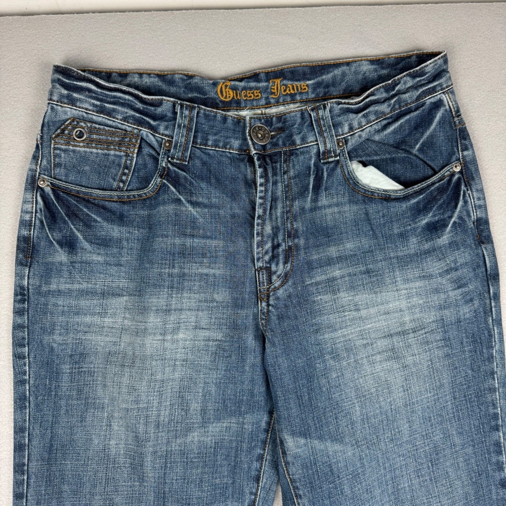 Guess‎ Jeans Mens 34 Medium Wash Bootcut Denim Blue Cotton Pants X8302400000 - Picture 4 of 10